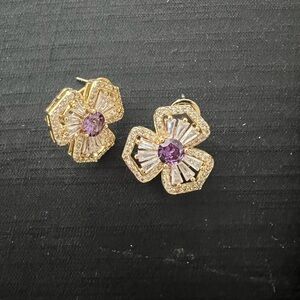 Elegant Gold and Purple Flower Earrings